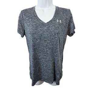 Under Armour Womens HeatGear V-Neck Space Dye Short Sleeve Shirt Navy Blue Small